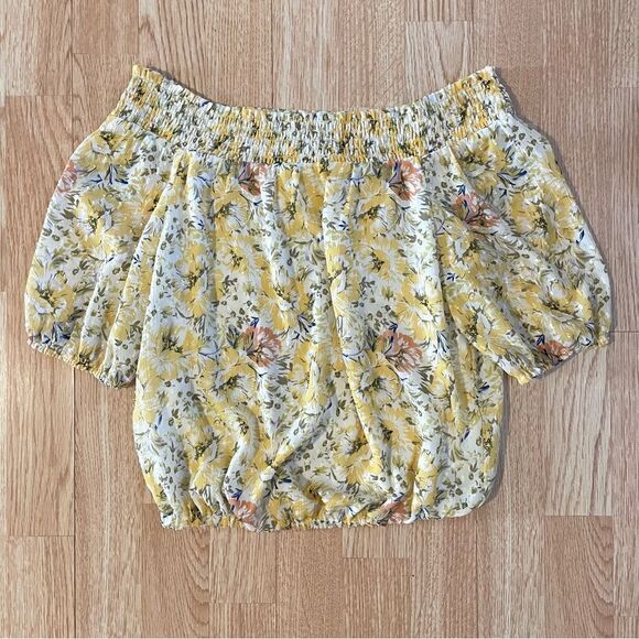 Joie Yellow Off The Shoulder Floral Top - Size: XS - Picture 7 of 8